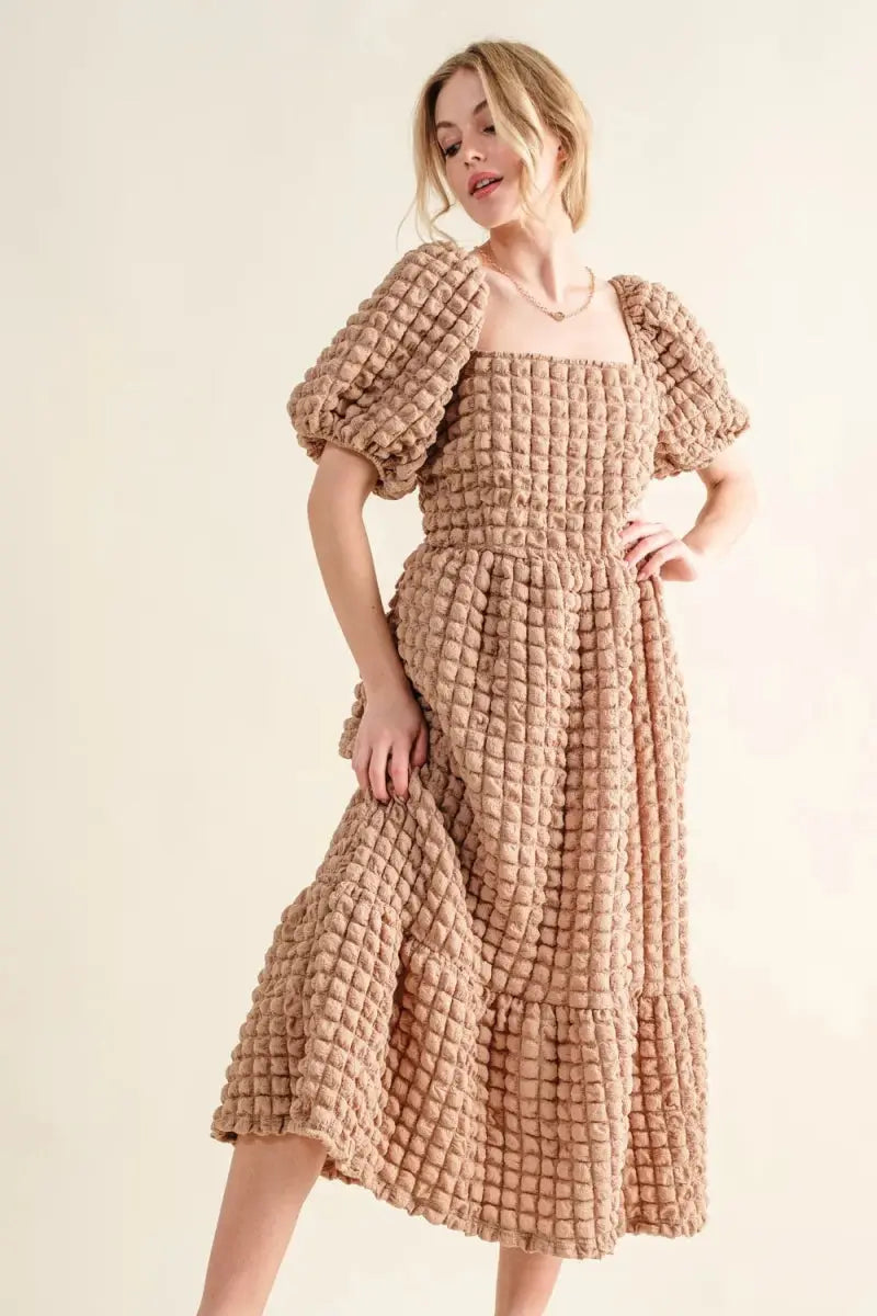 And The Why Full Size Square Neck Puff Sleeve Dress - Love Salve